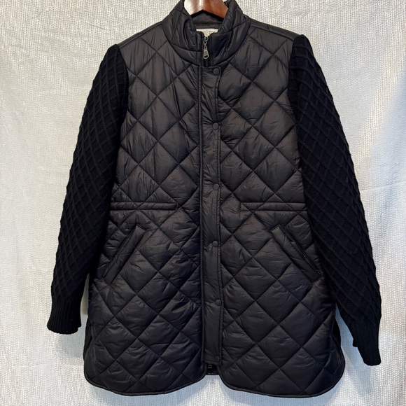Rachel Zoe Womens Black Quilted w Cable Knit Sleeves Zip Jacket Coat Sz Large - Picture 1 of 16